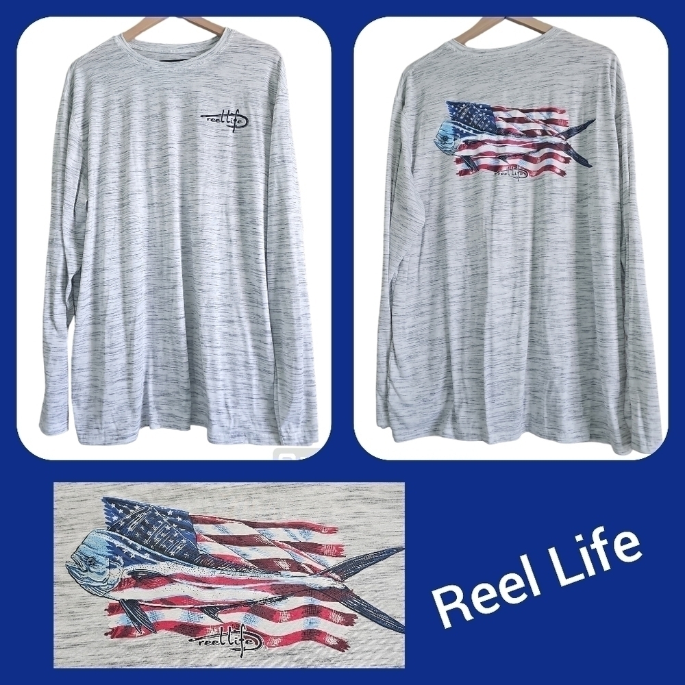 REEL LIFE AMERICAN FLAG MAHI MAHI LONG SLEEVE TEE